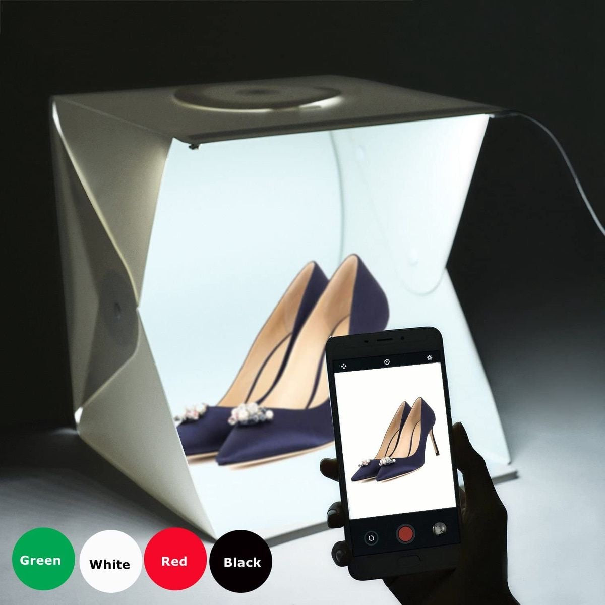 Studio box with different color backgrounds